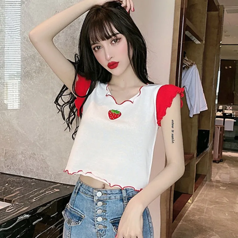 Women Harajuku T-shirts Summer Short Sleeve T-shirts Strawberry Pattern Slim Basic T Shirt
Women Harajuku T-shirts Summer Short Sleeve T-shirts Strawberry Pattern Slim Basic T Shirt