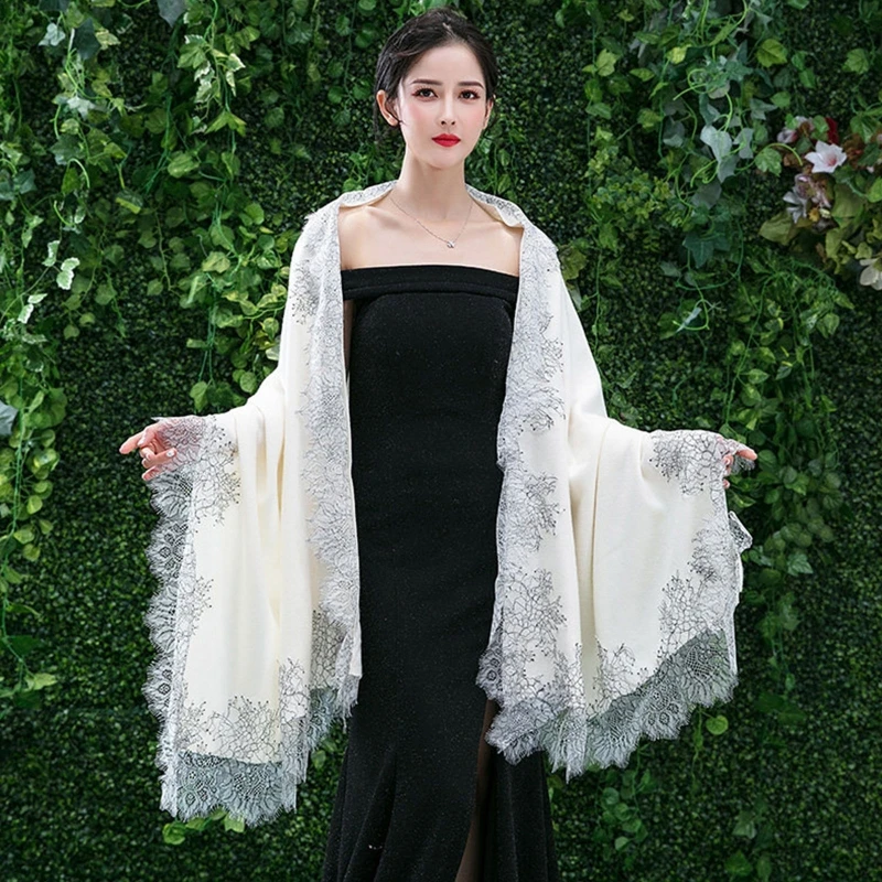 Women Pashmina Large Scarf Vintage Shawl Wrap Eyelash Floral Lace Wedding Cape 
Women Pashmina Large Scarf Vintage Shawl Wrap Eyelash Floral Lace Wedding Cape
