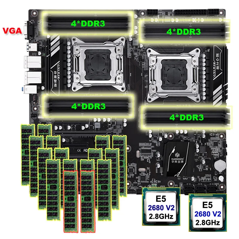 Материнская плата HUANANZHI X79-16D процессор Intel Xeon E5 2680 V2 видеопорт VGA память 512 ГБ (16 х32