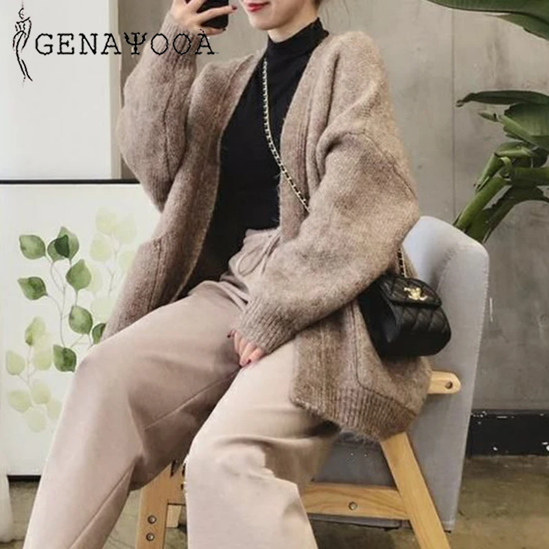 Повседневный вязаный кардиган Genayooa в Корейском стиле Женский кашемировый свитер
