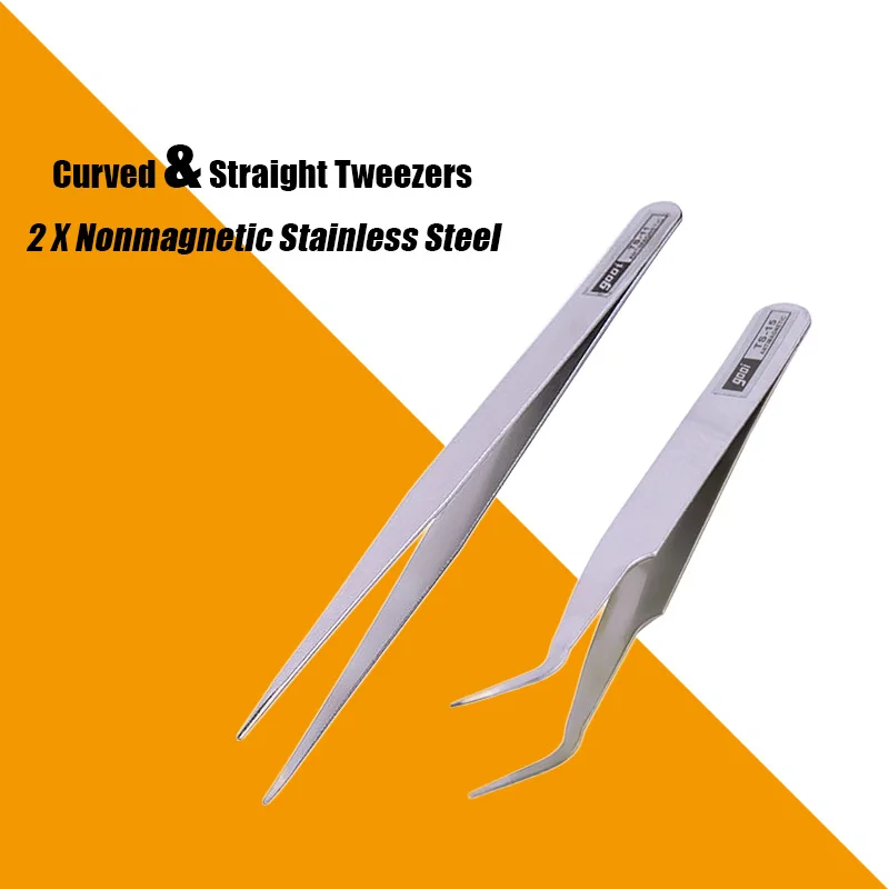 New 2Pcs Electronics Industrial Tweezers Anti-static Curved Straight Tip Precision Stainless Forceps Phone Repair Hand Tools Set
New 2Pcs Electronics Industrial Tweezers Anti-static Curved Straight Tip Precision Stainless Forceps Phone Repair Hand Tools Set