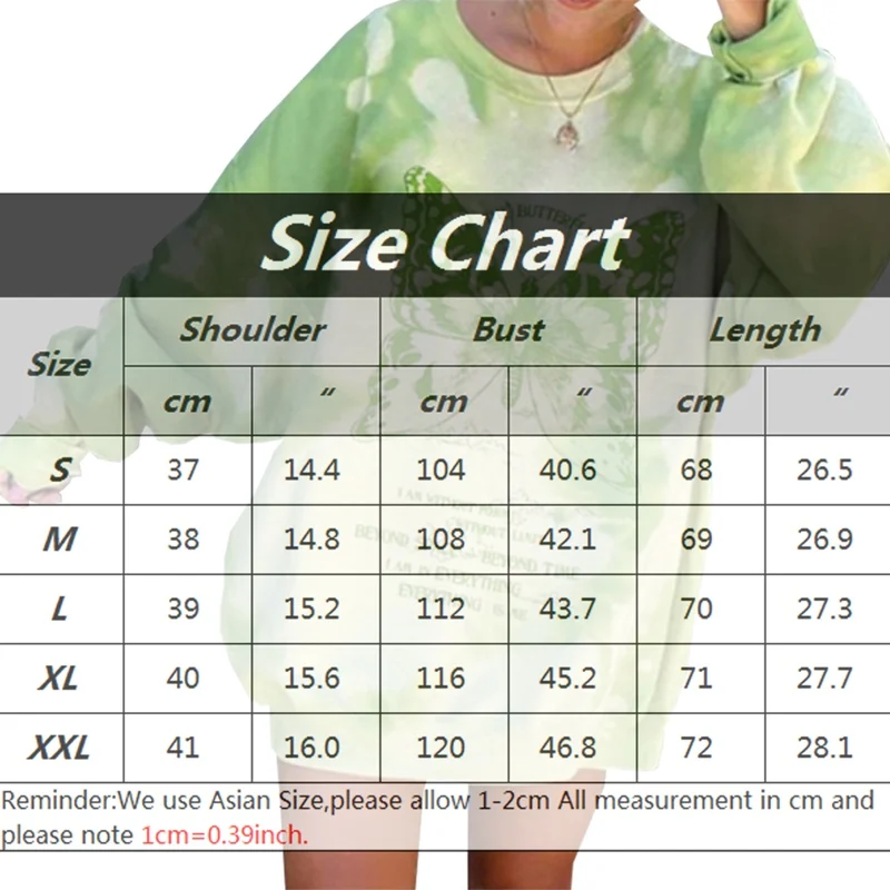 Butterfly Print Long Sleeve Tie-Dye Autumn Women Pullover Green Hoodies Casual Loose Pullover Tops Plus Size Female Sweatshirt
Butterfly Print Long Sleeve Tie-Dye Autumn Women Pullover Green Hoodies Casual Loose Pullover Tops Plus Size Female Sweatshirt