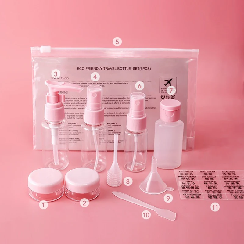 11pcs Travel Bottle Set Refillable Empty Travel Bottle Cosmetic Container for Shampoo Liquid Portable Air Travel Accessories
11pcs Travel Bottle Set Refillable Empty Travel Bottle Cosmetic Container for Shampoo Liquid Portable Air Travel Accessories