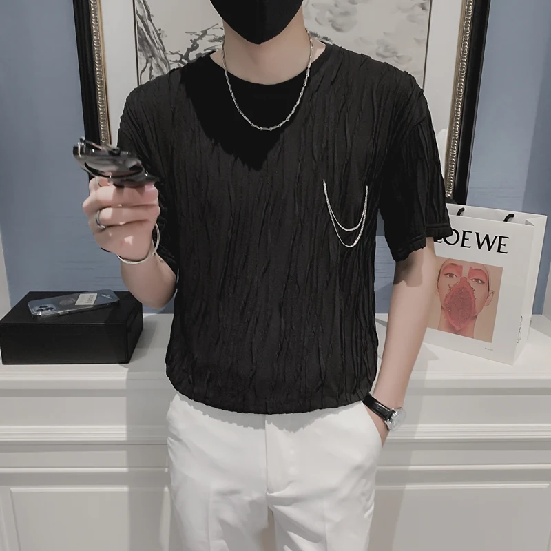 Luxury Crimping Short Sleeve T Shirt Men Summer Loose O-neck Tops Tees Breathable Comfortable Streetwear T Shirt Men Clothing
Luxury Crimping Short Sleeve T Shirt Men Summer Loose O-neck Tops Tees Breathable Comfortable Streetwear T Shirt Men Clothing