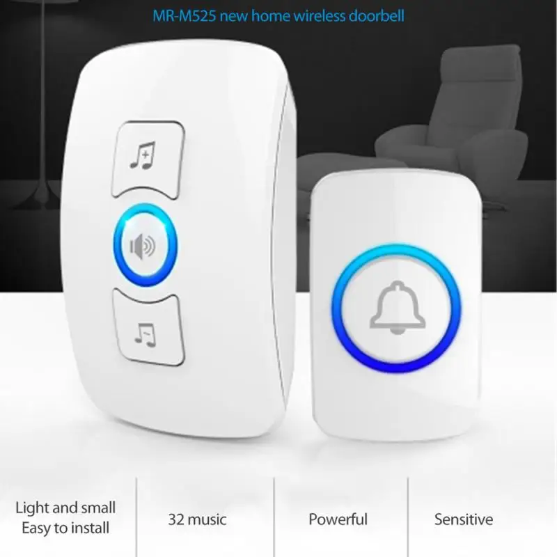 

Wireless Doorbell Home Security Alarm Welcome Door Bell 32 Songs Waterproof Button Smart Chimes Elderly Pager M525+F51 100-240V