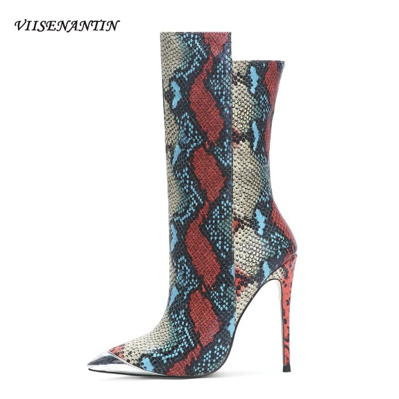 Autumn Winter New Mid-tube High Heel Boots 2021 Fashion Snake Print Pointed Toe Metal Toe Mixed Color Knight Boots Martin Boots
Autumn Winter New Mid-tube High Heel Boots 2021 Fashion Snake Print Pointed Toe Metal Toe Mixed Color Knight Boots Martin Boots