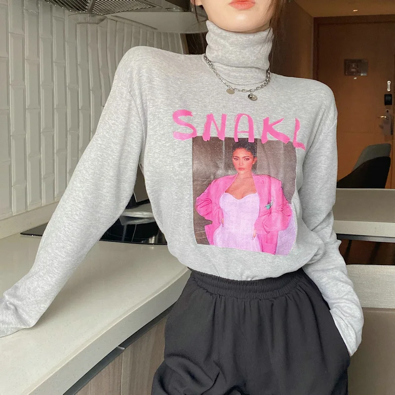 Turtleneck Long Sleeve Print Tshirts 2021 Fall Chic Streetwear Hip Hop Harajuku Loose Casual Women Bottom Tees Shirts Tops 0146
Turtleneck Long Sleeve Print Tshirts 2021 Fall Chic Streetwear Hip Hop Harajuku Loose Casual Women Bottom Tees Shirts Tops 0146