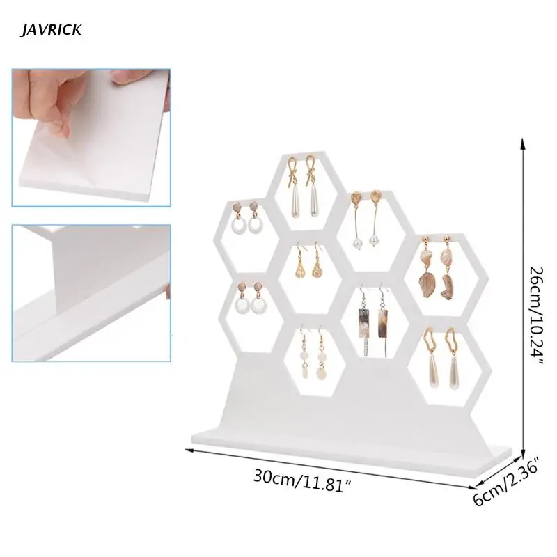 Natural Wood White Honeycomb Jewelry Earrings Necklace Storage Rack Holder Jewelry Display Stand Up to Hold 9 Earrings
Natural Wood White Honeycomb Jewelry Earrings Necklace Storage Rack Holder Jewelry Display Stand Up to Hold 9 Earrings