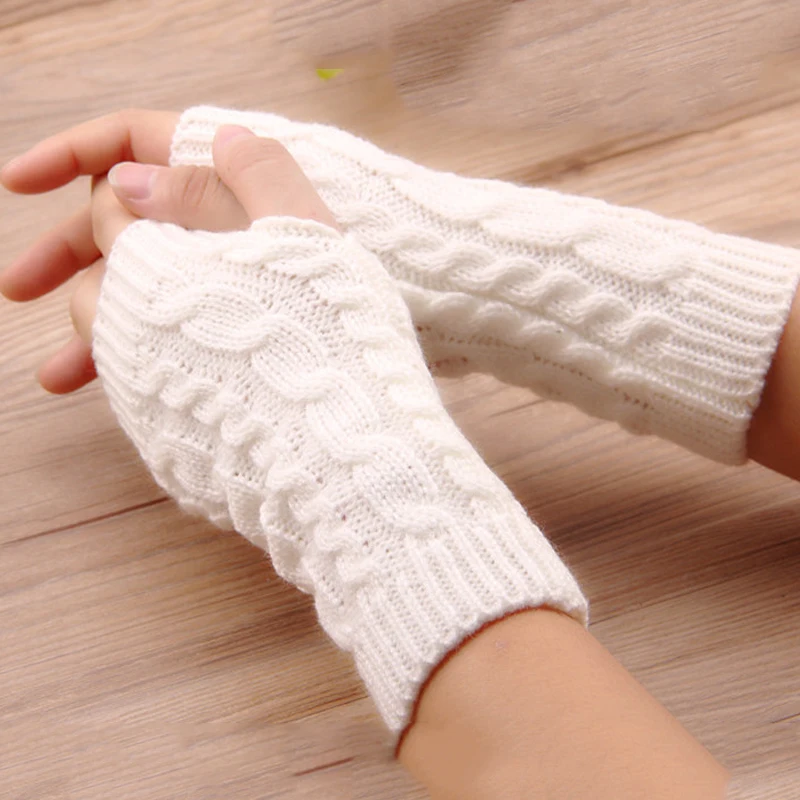

Winter Gloves Women Stylish Hand Warmer Gloves Arm Crochet Knitting Faux Wool Mitten Warm Fingerless Glove Gants Femme