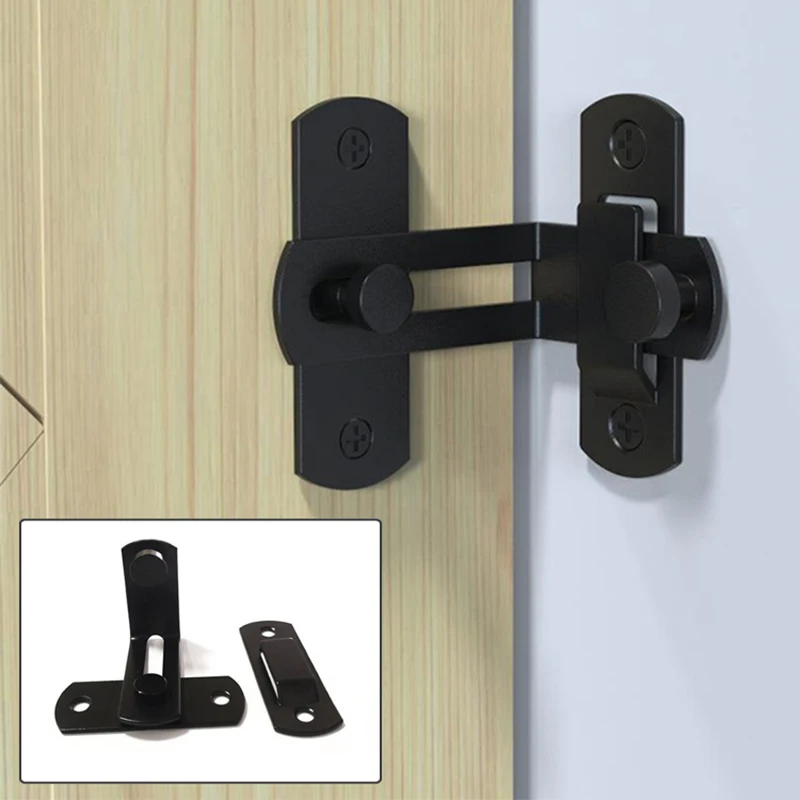 

American Barn Door Lock 90 Degree Right Angle Black Stainless Steel Sliding Door Latch Sliding Door Hasp Lock 48*35mm