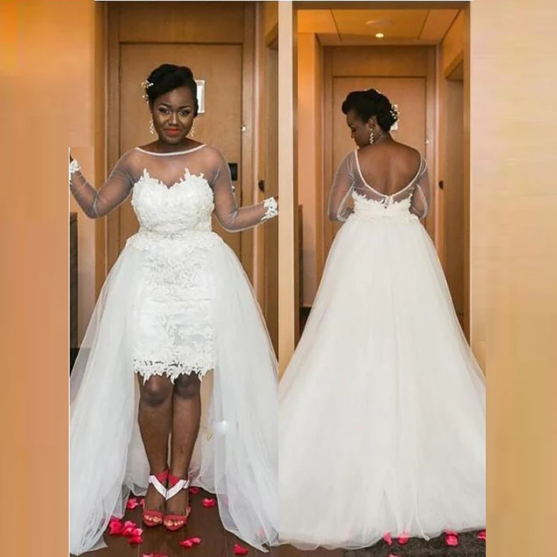 Latest South African White Lace Bridal Wedding Dresses High Low Backless Wedding Gowns for Bride Long Sleeves Sheer Boat Neck
Latest South African White Lace Bridal Wedding Dresses High Low Backless Wedding Gowns for Bride Long Sleeves Sheer Boat Neck