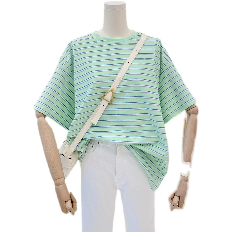 Korean Style Women Sweet Short Sleeve Shirts 2021 Summer Contrast Color Striped Top Female Loose Round Neck T-shirt
Korean Style Women Sweet Short Sleeve Shirts 2021 Summer Contrast Color Striped Top Female Loose Round Neck T-shirt