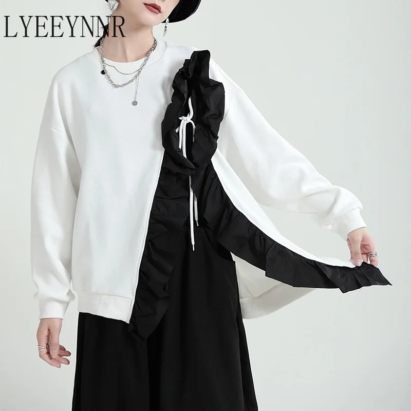 LYEEYNNR Bandage Lace Up Irregular Sweatshirt Women Contrast Color Ruffles Patchwork Loose Hoodies O Neck Long Sleeve Lady Tops
LYEEYNNR Bandage Lace Up Irregular Sweatshirt Women Contrast Color Ruffles Patchwork Loose Hoodies O Neck Long Sleeve Lady Tops