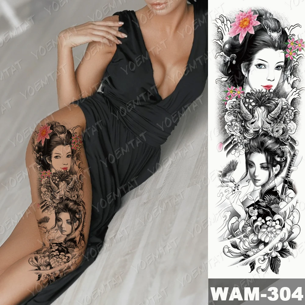 Large Arm Sleeve Tattoo Geisha Beauty Demon Waterproof Temporary Tatto Sticker Buddha Body Art Full Fake Tatoo Women Men | Красота и