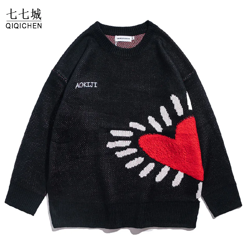 Hip Hop Knitted Sweater Men Streetwear Heart Flocking Harajuku Pullover Men New Winter Cotton Casual Retro Sweaters Women Black
Hip Hop Knitted Sweater Men Streetwear Heart Flocking Harajuku Pullover Men New Winter Cotton Casual Retro Sweaters Women Black