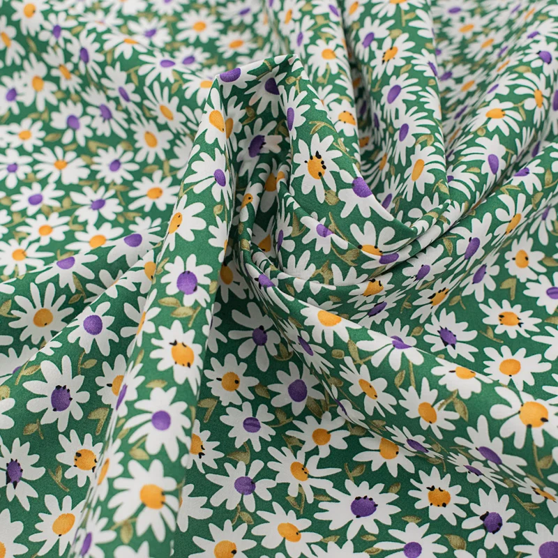 Ткань из чистого хлопка с зелеными маленькими цветами Для платья Шитья