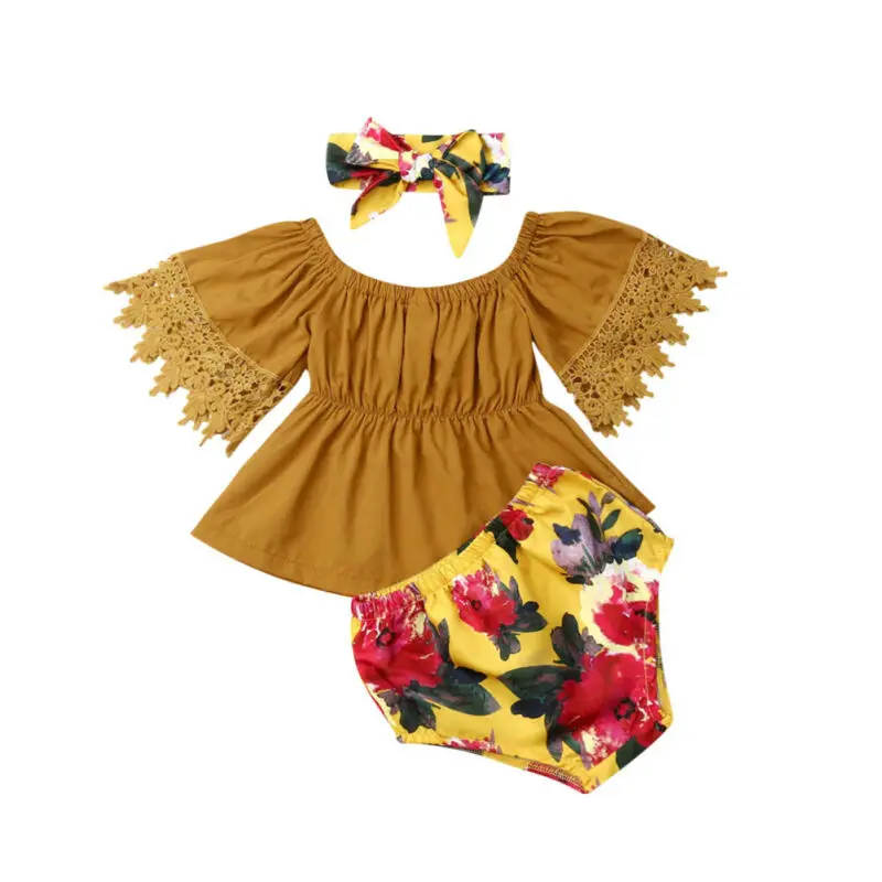 NEW Arrval Newborn Baby Girl Toddler Infant Outfits 3Pcs Clothes Off shoulder Solid Tops Floarl Short Pant Headband 0-5T
NEW Arrval Newborn Baby Girl Toddler Infant Outfits 3Pcs Clothes Off shoulder Solid Tops Floarl Short Pant Headband 0-5T
