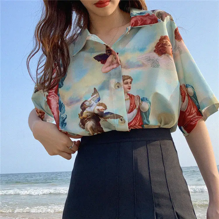 2021 spring and summer new angel retro loose short sleeve T-shirt
2021 spring and summer new angel retro loose short sleeve T-shirt