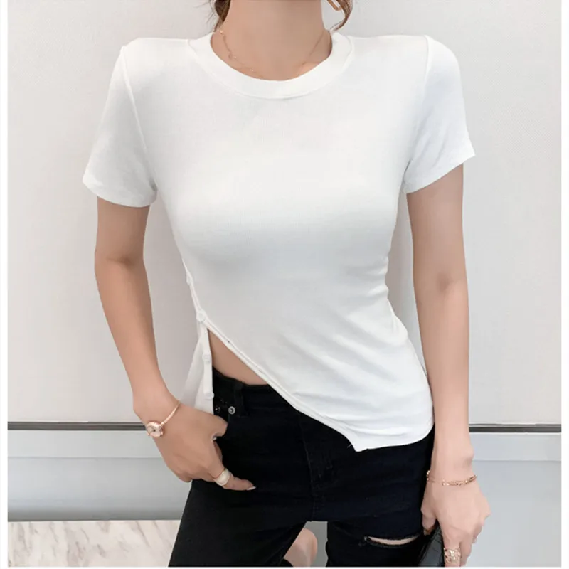 Женская футболка с асимметричным подолом, однотонный привлекательный укороченный топ на пуговицах, с круглым вырезом и коротким рукавом, в ...
Женская футболка с асимметричным подолом, однотонный привлекательный укороченный топ на пуговицах, с круглым вырезом и коротким рукавом, в ...