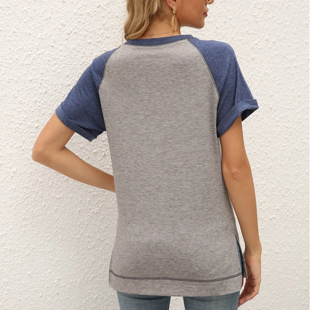 2021 Fashion Women's Spring and Summer New Stitching Contrast Short-Sleeved T-Shirt Fashion Ladies Casual Loose Boutique Top
2021 Fashion Women's Spring and Summer New Stitching Contrast Short-Sleeved T-Shirt Fashion Ladies Casual Loose Boutique Top