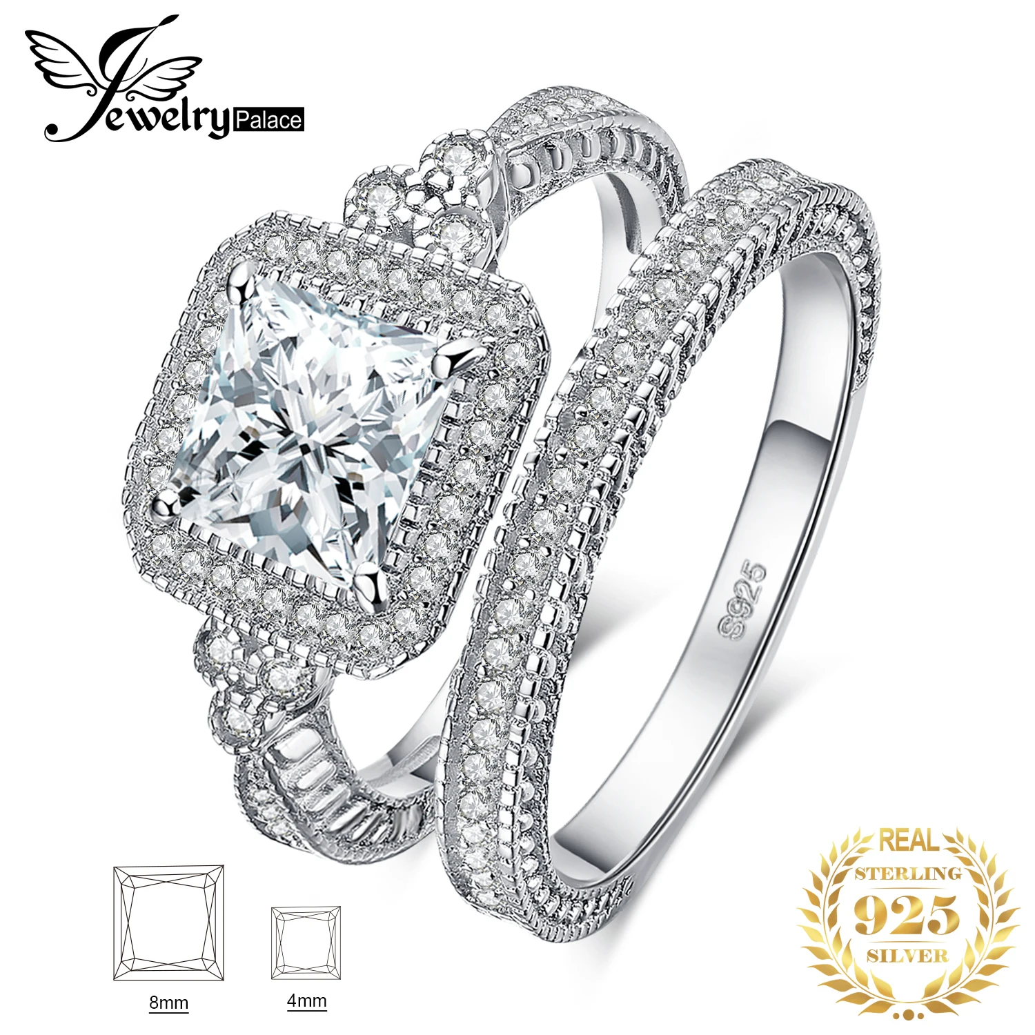 JewelryPalace Vintage Wedding Band Engagement Ring Set Cubic Zirconia Sumulated Diamond Princess 925 Sterling Silver Ring Women
JewelryPalace Vintage Wedding Band Engagement Ring Set Cubic Zirconia Sumulated Diamond Princess 925 Sterling Silver Ring Women