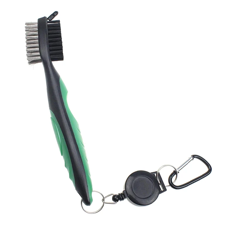 

Golf Club Double-Sided Brush Groove Cleaner With Retractable Zip-line And Aluminum Carabiner Cleaning Tools Golf Training Aids