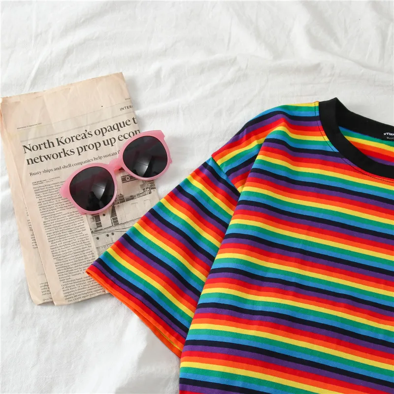 YO23 Sweet Rainbow Stripe Women Summer T-Shirt Minimalist Short Sleeve Women clothes Vogue Tops tee shirt couple clothes top
YO23 Sweet Rainbow Stripe Women Summer T-Shirt Minimalist Short Sleeve Women clothes Vogue Tops tee shirt couple clothes top