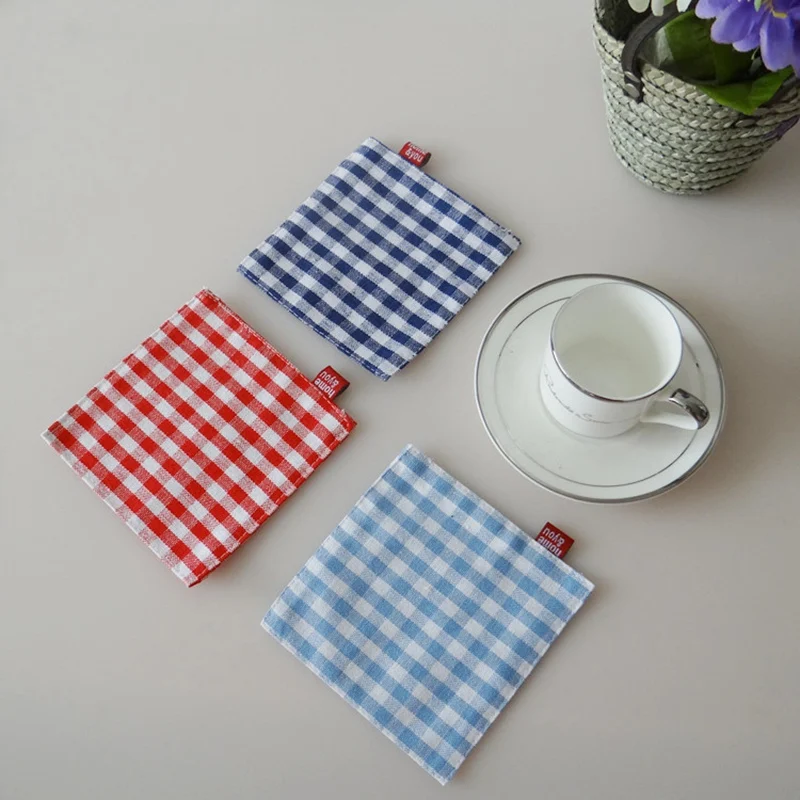 

1Pcs Cloth Lattice Mat Anti-scald Coaster Dining Table Mat Japanese Style Double-layer Fabric Coaster Bowls Drink Color Kitchen