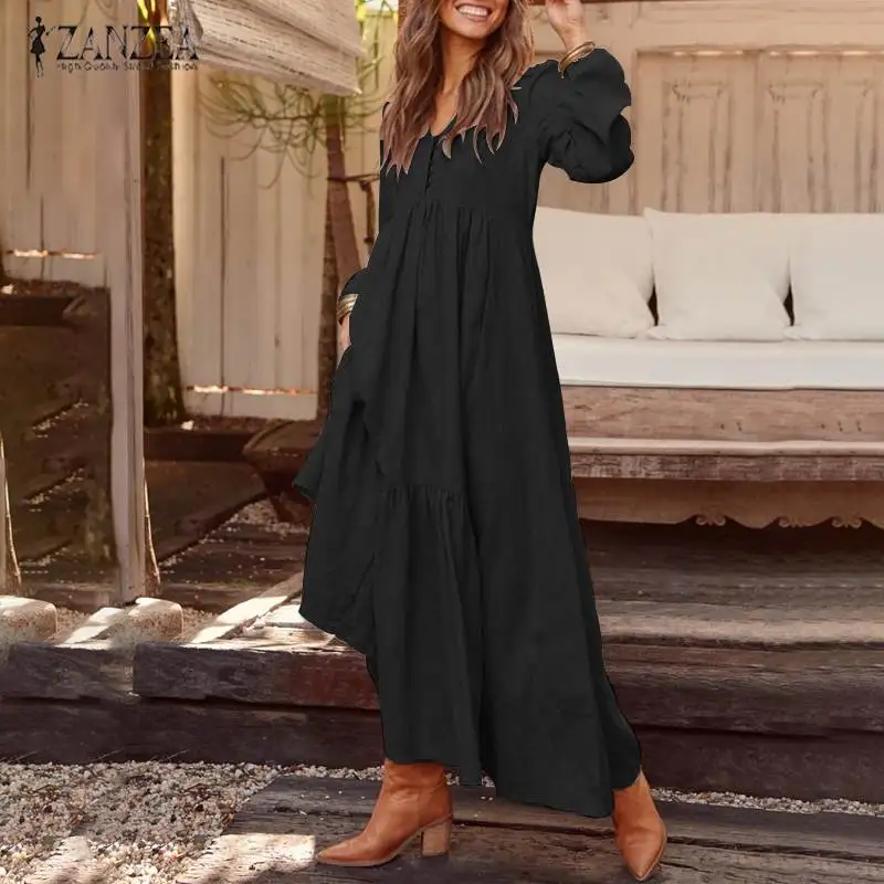 2022 ZANZEA Women Long Maxi Dress Casual Long Sleeve Pleated Dress Pockets Buttons V Neck Party Vestidos Cotton Bohemian Dresses
2022 ZANZEA Women Long Maxi Dress Casual Long Sleeve Pleated Dress Pockets Buttons V Neck Party Vestidos Cotton Bohemian Dresses