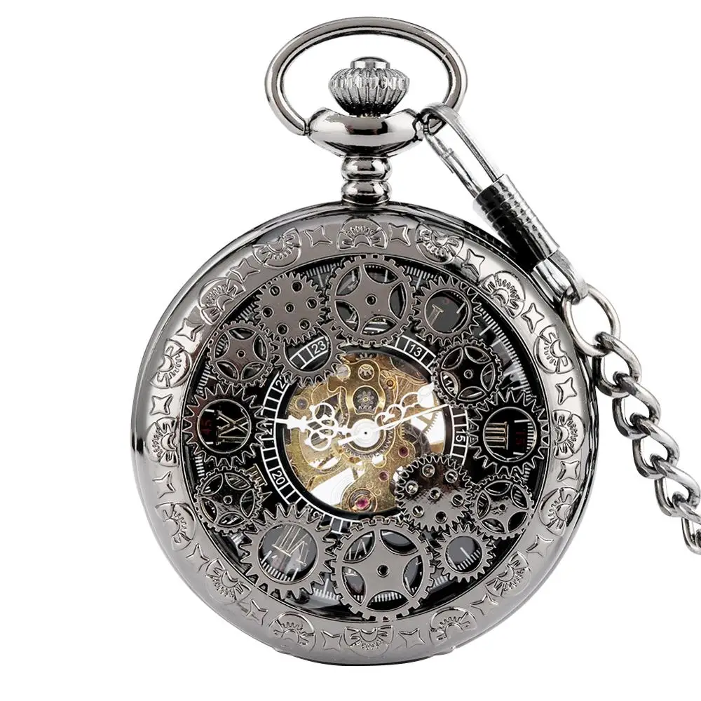 Фото Наручные часы с цепочкой изысканные механические полым колесом горячая