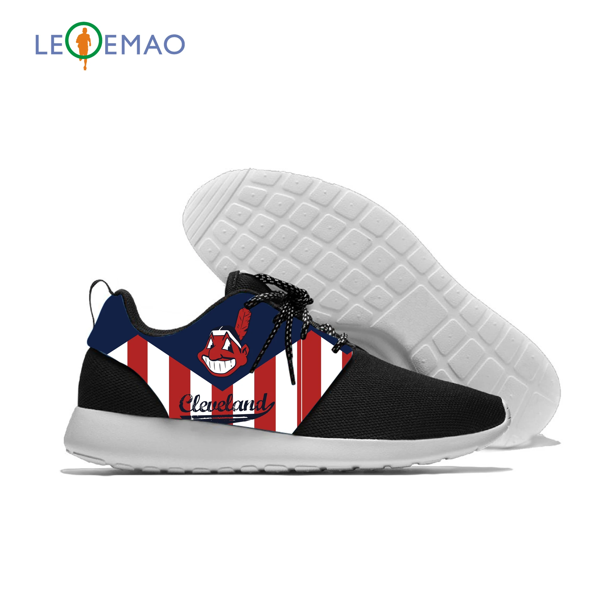 

Custom Indians Logo Men/Women Fashion Lightweight Mesh Running Shoes Breathable Casual Sneakers For Cleveland Baseball Fans