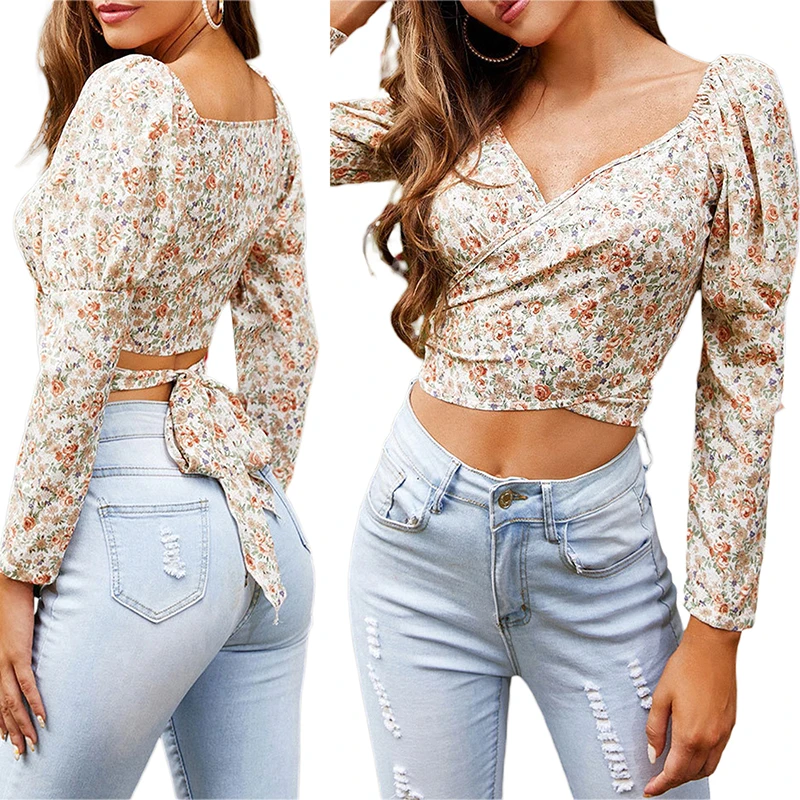 Women Trendy Crop Tops, Fashion Creative Floral Print V-Neck Long Sleeve Tied Blouse Camisole for Girls
Women Trendy Crop Tops, Fashion Creative Floral Print V-Neck Long Sleeve Tied Blouse Camisole for Girls
