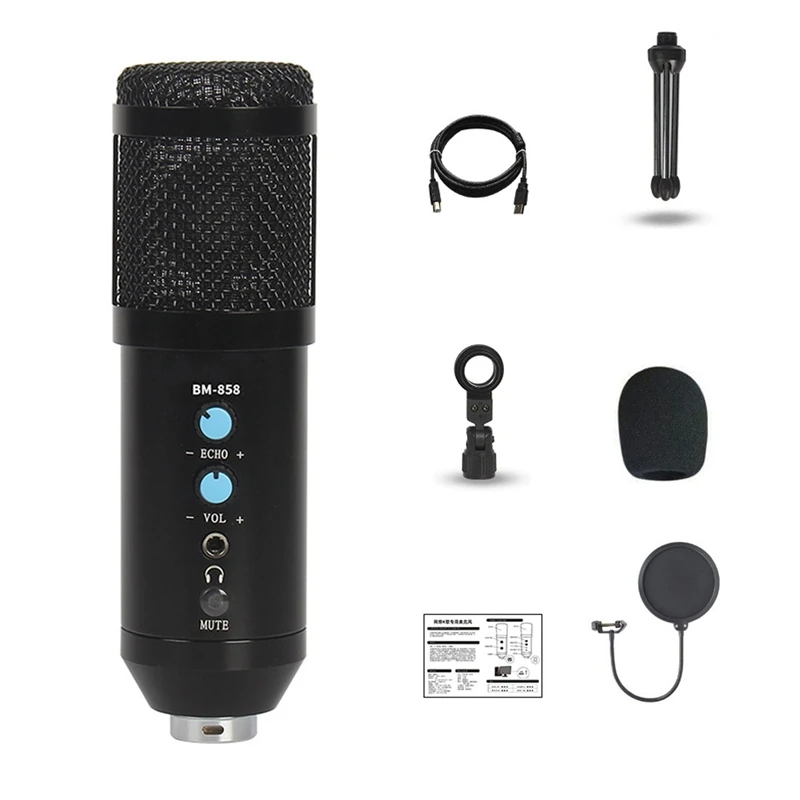 

Конденсаторный микрофон BM 858, студийная запись BM858, USB, компьютерный микрофон, комплект для Youtube, запись голоса человека