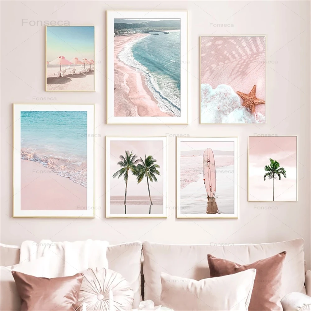 Nordic Girl Room Decoration Poster Pink Beach Surfboard Parasol Coconut Tree Wall Artpictures for Home Decor Canvas Painting
Nordic Girl Room Decoration Poster Pink Beach Surfboard Parasol Coconut Tree Wall Artpictures for Home Decor Canvas Painting