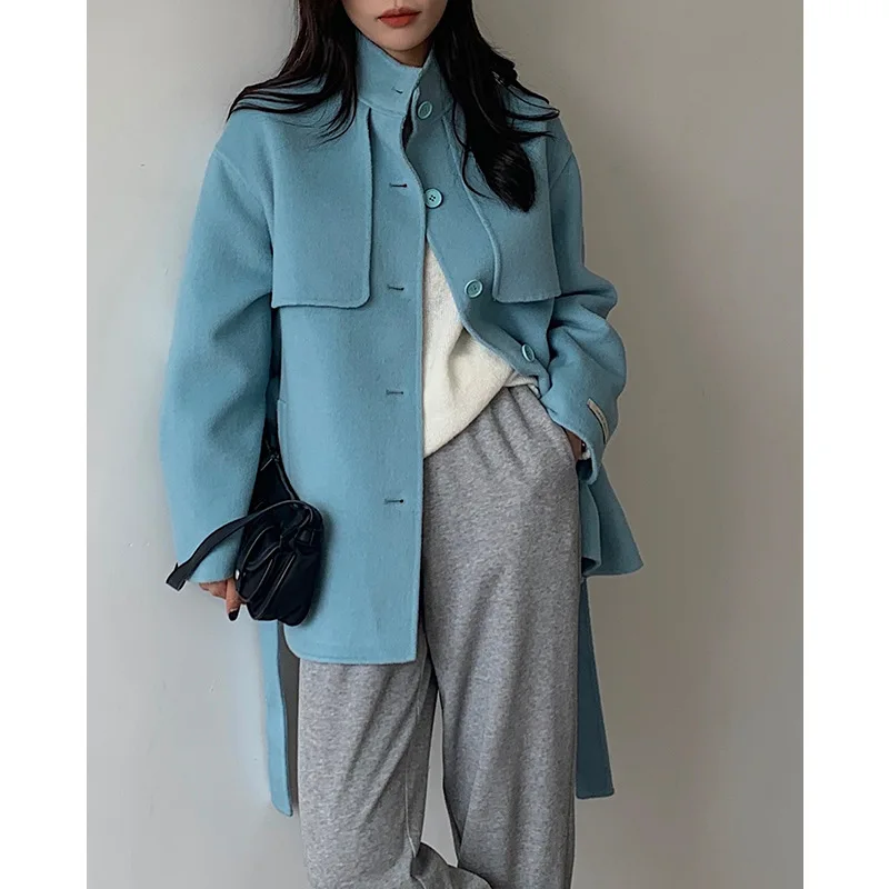 Korean 2021 Autumn Handmade Lacing Belt Short Pink Woolen Overcoat Women Double-Sided Single Breasted 100% Wool Coat
Korean 2021 Autumn Handmade Lacing Belt Short Pink Woolen Overcoat Women Double-Sided Single Breasted 100% Wool Coat