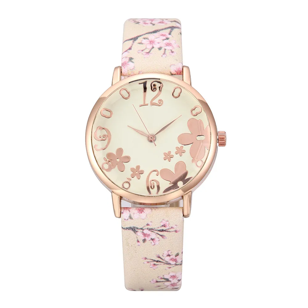 Женские кварцевые часы с рельефным цветочным принтом | Наручные