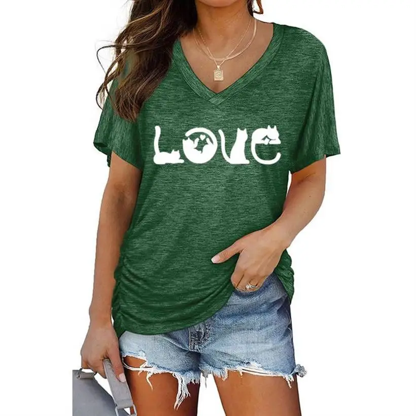 Summer Women LOVE Letters CAT Graphic Printing T-Shirt For Women Batwing Sleeve Harajuku V-Neck T-Shirt Girl Cute Casual T-shirt
Summer Women LOVE Letters CAT Graphic Printing T-Shirt For Women Batwing Sleeve Harajuku V-Neck T-Shirt Girl Cute Casual T-shirt