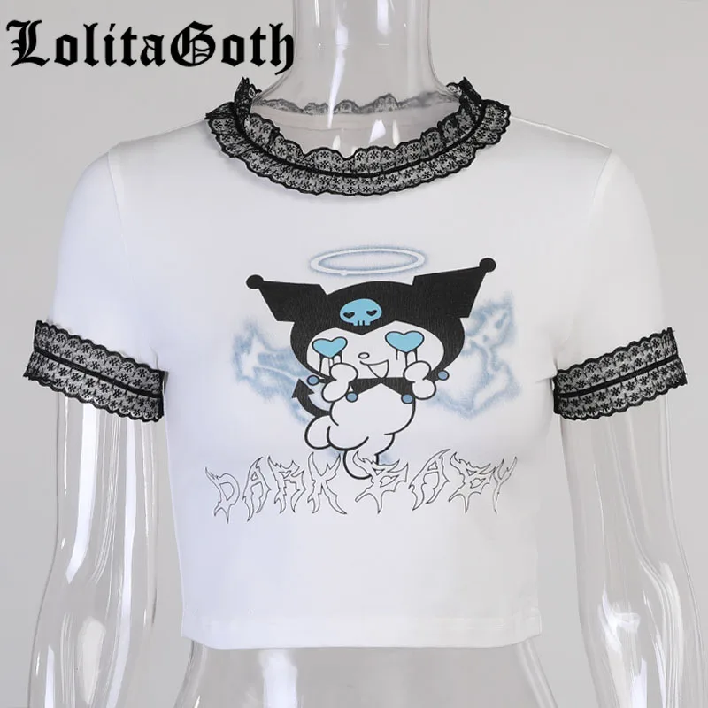 Lolita Goth Short Sleeve Lace T Shirts Harajuku Gothic Print Summer White T Shirt Women Casual Sexy Basic Crop Tops Streetwear
Lolita Goth Short Sleeve Lace T Shirts Harajuku Gothic Print Summer White T Shirt Women Casual Sexy Basic Crop Tops Streetwear