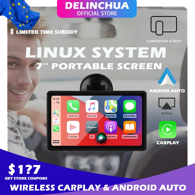 Фото Автомобильный портативный беспроводной сенсорный экран 7 дюймов Apple CarPlay планшет