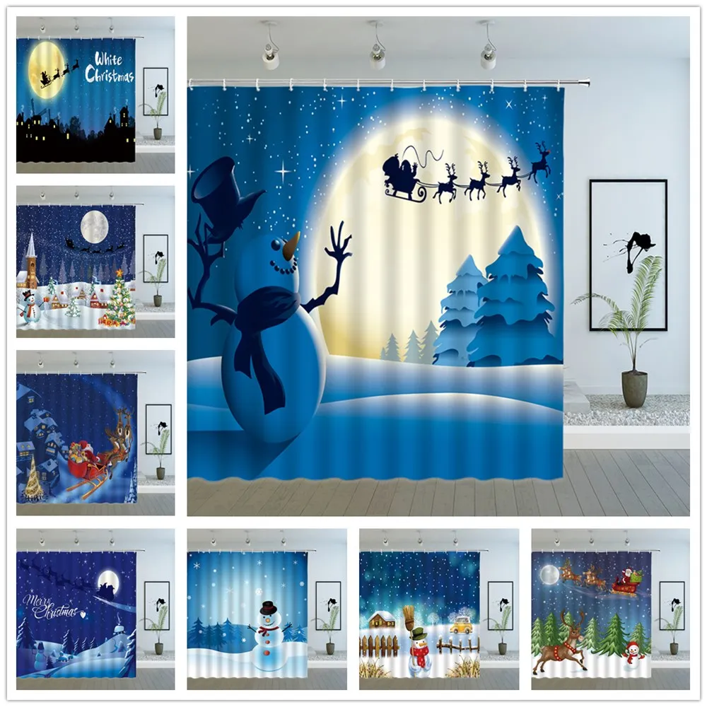 Christmas Shower Curtains Cartoon Cute Snowman Santa Claus Winter Night Full Moon Snow Scene Xmas Kids Bath Decor Cloth Curtain
Christmas Shower Curtains Cartoon Cute Snowman Santa Claus Winter Night Full Moon Snow Scene Xmas Kids Bath Decor Cloth Curtain