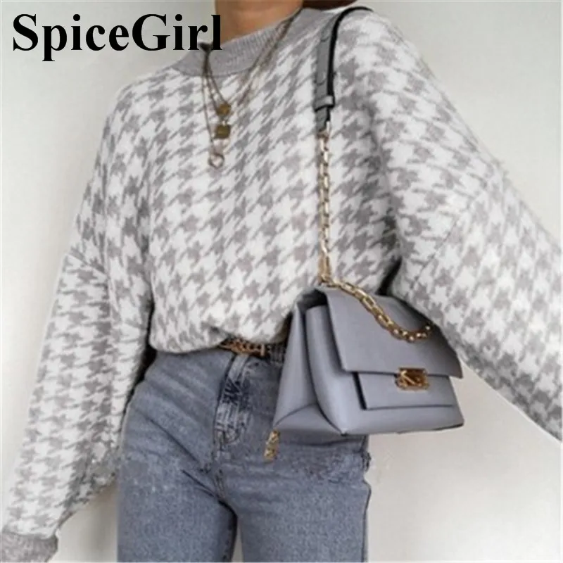 SpiceGirl Geometric Khaki Knitted Sweater Women Houndstooth Pullover Sweater Female Autumn Winter Retro Jumpers Top Clothing
SpiceGirl Geometric Khaki Knitted Sweater Women Houndstooth Pullover Sweater Female Autumn Winter Retro Jumpers Top Clothing