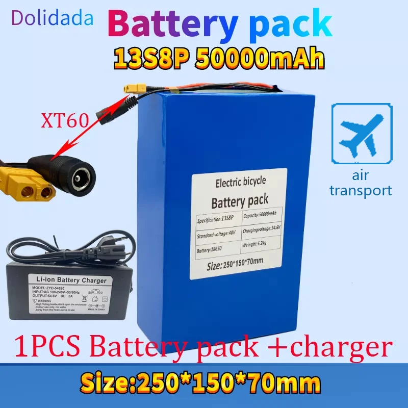 48V 50000mAh battery 18650 13S8P Lithium Battery Pack 2000W electric bicycle battery Built in 50A BMS+54.6V Charger
48V 50000mAh battery 18650 13S8P Lithium Battery Pack 2000W electric bicycle battery Built in 50A BMS+54.6V Charger
