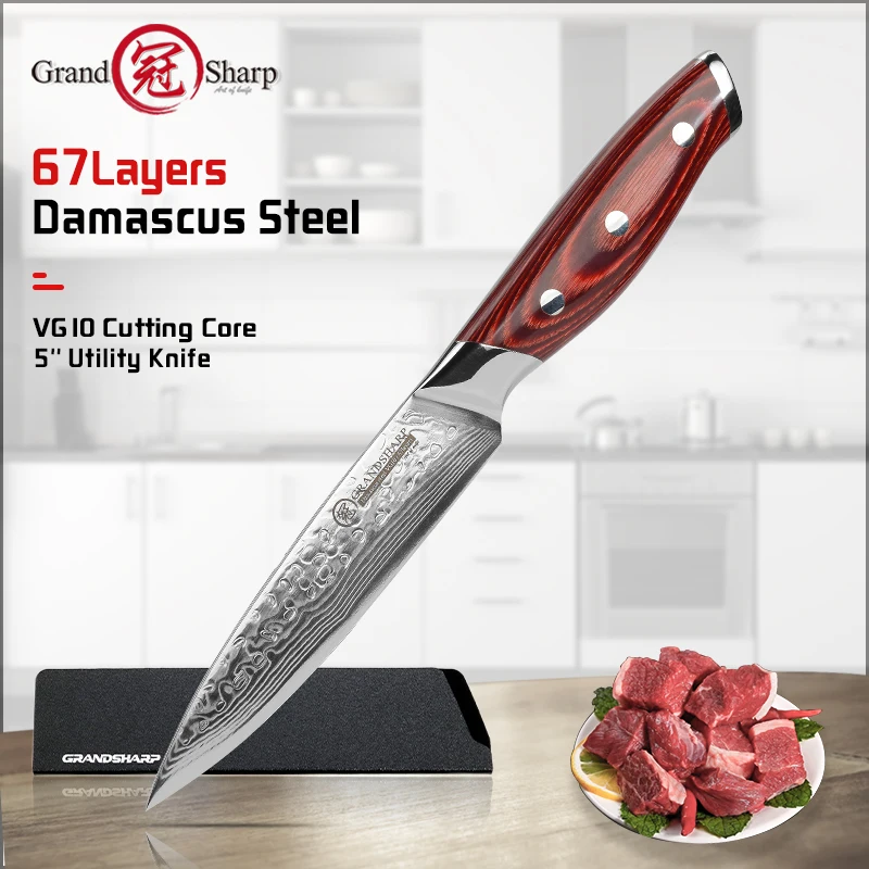 Grandsharp 5 Inch Utility Knife Kitchen Knives Japanese Damascus VG10 Steel Razor Sharp Blade Fruit Cutting Tools Gift
Grandsharp 5 Inch Utility Knife Kitchen Knives Japanese Damascus VG10 Steel Razor Sharp Blade Fruit Cutting Tools Gift