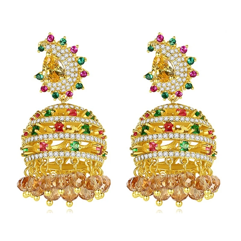 1 Pair Luxury Crystal Retro Ethnic Indian Zircon Bell Drop Beads Tassel Dangler Earrings Vintage Women Bridal Jewelry Gifts
1 Pair Luxury Crystal Retro Ethnic Indian Zircon Bell Drop Beads Tassel Dangler Earrings Vintage Women Bridal Jewelry Gifts