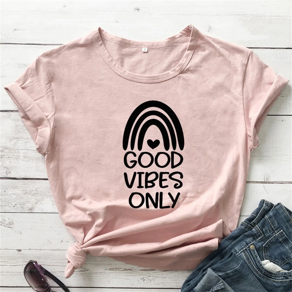 Good Vibes Only Rainbow T-shirt Kawaii Women Graphic Tees Tops Summer Short Sleeve Tshirt Camiseta TX5276
Good Vibes Only Rainbow T-shirt Kawaii Women Graphic Tees Tops Summer Short Sleeve Tshirt Camiseta TX5276