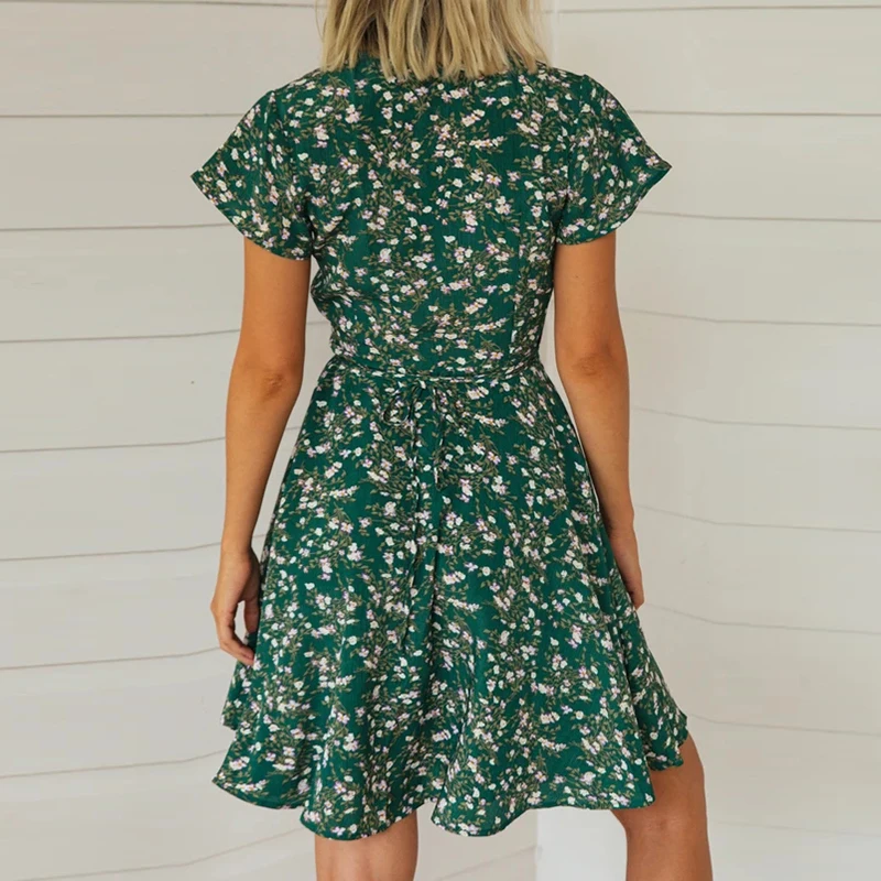 Women V Neck Floral Print Dress Summer Casual Short Sleeve Mini Beach Dress Bandage Wrap Dresses Sundress Vestidos Mujer
Women V Neck Floral Print Dress Summer Casual Short Sleeve Mini Beach Dress Bandage Wrap Dresses Sundress Vestidos Mujer