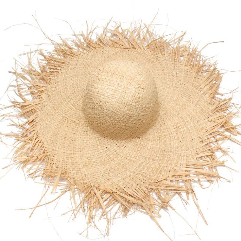 

New Handmade Women Straw Sun Hats Large Wide Brim Gilrs High Quality Natural 100% Raffia Panama Beach Straw Sun