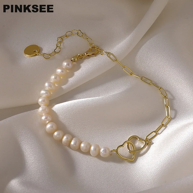 Pinksee Womens Freshwater Pearls Beaded Heart Bracelets Gold Chain Pendant Bracelet Charm Bangle Jewelry Gift INS Fashion
Pinksee Womens Freshwater Pearls Beaded Heart Bracelets Gold Chain Pendant Bracelet Charm Bangle Jewelry Gift INS Fashion