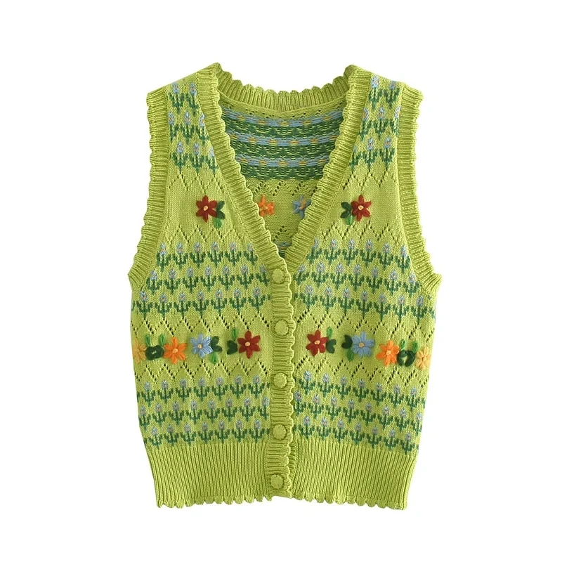 ZA 2021 summer new women's clothing all-match European and American style v-neck floral knitted cardigan vest for women
ZA 2021 summer new women's clothing all-match European and American style v-neck floral knitted cardigan vest for women