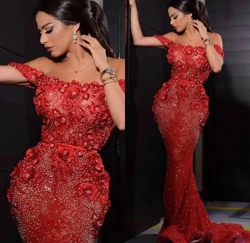 Red Arabic Mermaid Prom Dresses Off The Shoulder Lace 3D Floral Flower Beads Formal Party Dress Plus Size Evening Wear
Red Arabic Mermaid Prom Dresses Off The Shoulder Lace 3D Floral Flower Beads Formal Party Dress Plus Size Evening Wear